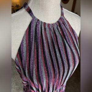 Sparkly Halter Pleated Midi/Maxi Dress